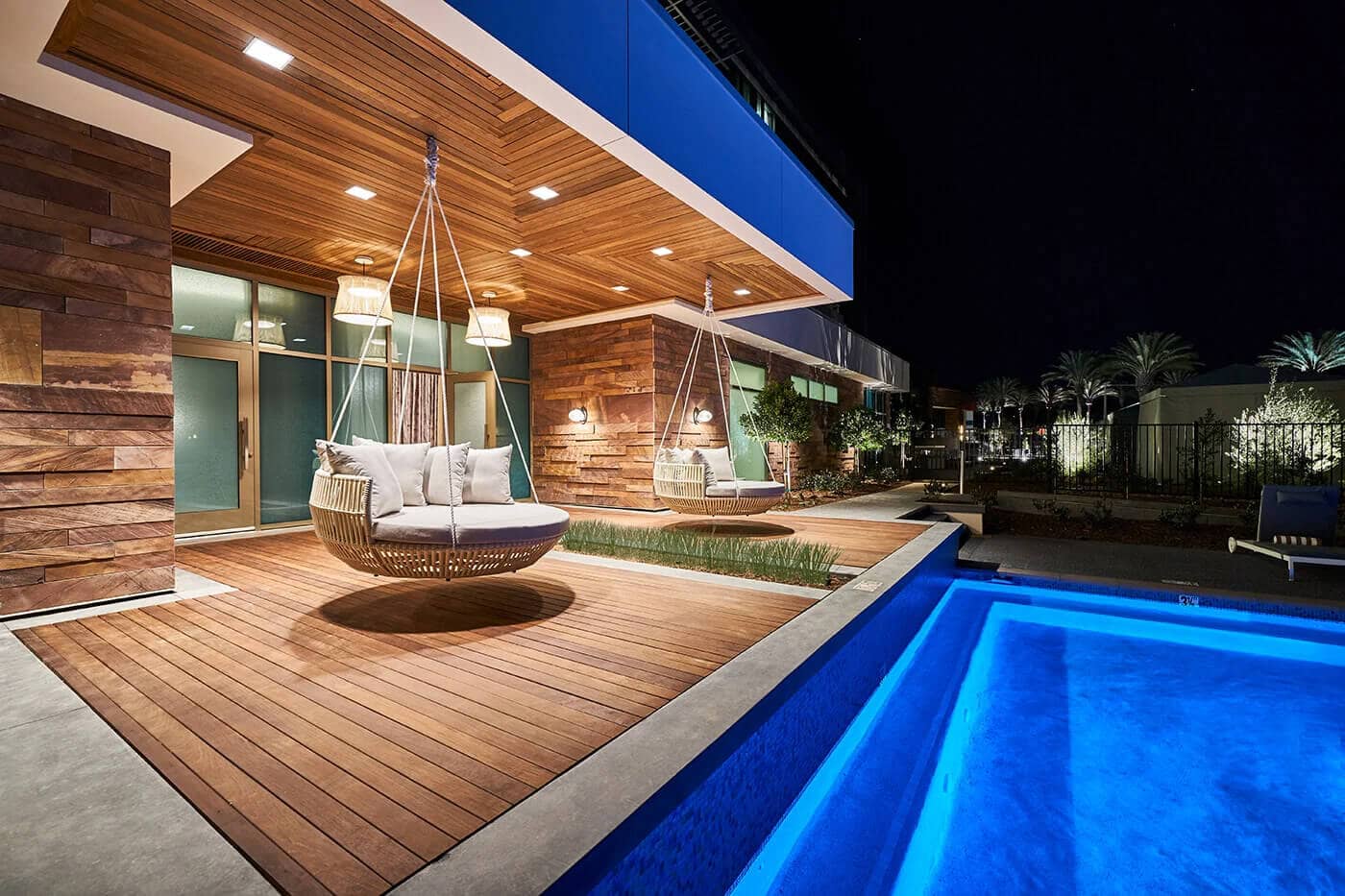Pool and Outdoor Living Space with swing chair | Viejas Casino